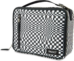 Lancheira Clássica PackIt Freezable, Checada, Construída com Tecnologia EcoFreeze, Dobrável, Reutilizável, Fechamento com Zíper, Bolso Frontal com Zíper e Alça com Fivela,