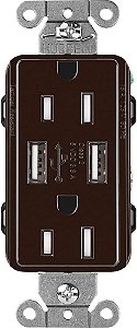 Tomada Duplex Lutron Claro 15 Amp USB | CAR-15-UBTR-BR | Marrom