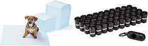 Sacolas de Resíduos para Cães (pacote com 600 unidades) e Tapetes de Treinamento (pacote com 150 unidades) da Amazon Basics