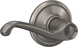 Maçaneta da Porta Schlage F10 FLA 619 Flair, Fechadura de Passagem para Hall & Closet, Níquel Acetinado