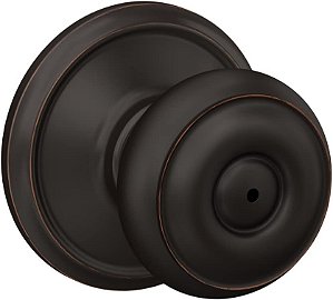 Puxador de porta Schlage F40 GEO 716 Georgian, Trava de Privacidade para Quarto e Banheiro, Bronze Envelhecido
