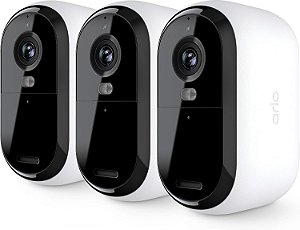 Câmera de Segurança Externa Arlo Essential 2K (2ª Geração) - Conjunto com 3 Câmeras - Câmera Sem Fio para Ambientes Internos e Externos, Luz Embutida, Visão Noturna