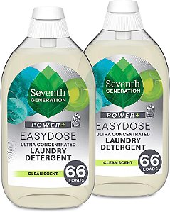 Detergente para roupa ultra concentrado Seventh Generation, fragrância limpa, pacote com 2 unidades, 132 lavagens, Power Plus, 23.1 onças.