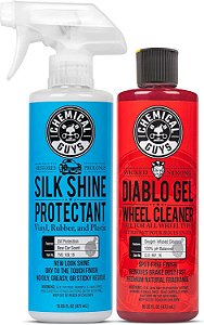 Pacote de Limpeza de Rodas e Protetor de Pneus da Chemical Guys com (1) 16 oz Protetor Silk Shine e (1) 16 oz Limpa Rodas Diablo