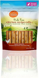 Petiscos para cães de receita de frango naturais - Mastigáveis sem couro cru - Feitos de frango criado nos EUA - Todos naturais e facilmente digeríveis - Pacote de 25 rolos mini de 2,5 para