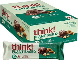 Barras de Proteína Vegana/Basadas em Plantas - Chocolate com Amêndoa e Sal Marinho, 13g de Proteína, 5g de Açúcar, Sem Adoçantes Artificiais, Projeto Verificado Não Transg