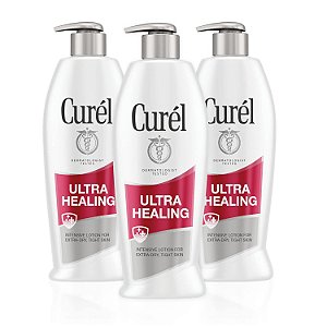 Loção Curél Ultra Healing para mãos e corpo, Hidratante para pele seca com Complexo de Ceramida Avançado e Agentes Hidratantes de Alta Potência, para pele extra seca e apertada, 13 onças (