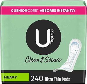 U by Kotex Limpo e Seguro Absorventes Ultrafinos, Grande Absorção, 240 Unidades (6 Pacotes de 40) (Embalagem pode variar)