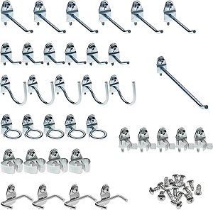 Triton Products (76936) DuraHook 36 Peças Assortimento de Ganchos de Aço Zincado para DuraBoard ou Pegboard de 1/8 pol. e 1/4 pol., Prateado