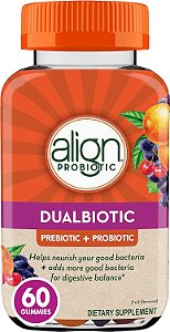 Alinhar DualBiotic, Prebiótico + Probiótico para Mulheres e Homens, Ajuda a Nutrir e Adicionar Boas Bactérias para Apoiar a Digestão, Sabores Naturais de Frutas, 60 Gomas de Gel
