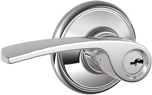 Fechadura de entrada com alavanca Merano Schlage F51A MER 625, cromada brilhante