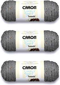Fio Caron Simply Soft Gray Heather Tweeds - 3 Pacotes de 141g/5oz - Acrílico - 4 Médio (Médio) - 240 Yards - Tricô/Crochê
