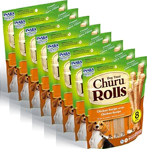 Inaba Churu Rolls para Cães, Livre de Grãos, Petiscos de Frango Assado Macio/Macio Recheado com Churu, 0,42 Onças Cada (64 Petiscos no Total, 8 por Pacote), Receita