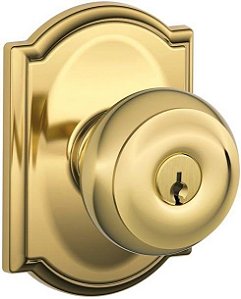 Maçaneta Geórgia com Trava de Entrada com Chave e Acabamento Camelot, Bronze Polido