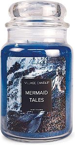 Vela perfumada em frasco de vidro apotecário grande Village Candle Mermaid Tales, 21.25 oz, azul.