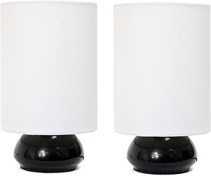 Designs Simples LT2043-BLK-2PK 9 Gêmeo 2 Pçs Contemporâneo 4 Configurações Toque Metal Mini Conjunto de Luminárias de Mesa Redonda c/ Abajures de Tecido p/ Decora