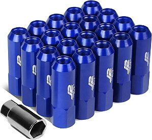Mutangnera 7075-T6 de alumínio M12 x 1.25 20Pçs 60mm de altura Open-End Lug Nut com adaptador de soquete Azul