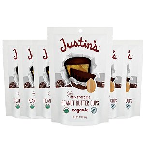 Copos de Manteiga de Amendoim Orgânica com Chocolate Amargo em Miniatura da JUSTIN'S, embalagem de 4,7 onças (pacote com 6 unidades)