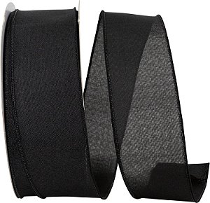 Fita de Linho com Borda com Fio Reliant Ribbon 92573W-031-40K, 2-1/2 Polegadas X 50 Jardas, Preto
