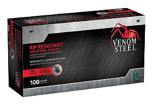 Luvas de Nitrilo Industrial Venom Steel, 6 mil, 2 camadas resistentes a rasgos, tamanho grande, 100 unidades, preto
