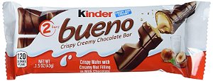 Kinder Bueno, Pacote com 20 unidades, Chocolate ao Leite e Creme de Avelã, Presente de Férias e Brinquedo Remecheio, 2 Barras de Chocolate Embaladas Individualmente por Pacote, 30 Oz.