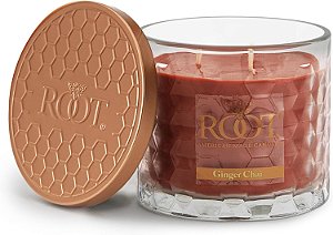 Velas Perfumadas de Outono Root Candles de Vidro em Formato de Favos de Mel com 3 Pavios Premium Feitas à Mão com Mistura de Cera de Abelha, 12 Onças, Gengibre Chai