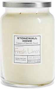 Jarra de apotecário de vidro grande Stonewall Home Fresh Linen, Vela Perfumada, 21,25 oz., Branca
