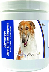 Suplemento de Suporte Avançado para Quadril e Articulações de Borzoi da Healthy Breeds - 120 Unidades - Promove uma vida ativa e confortável com Glucosamina, Condroitina e Mexilhão de Lábios