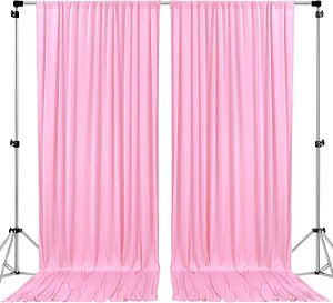 AK TRADING CO. 10 pés x 8 pés IFR Poliéster Cortinas de Fundo para Painéis com Bolsos de Varão - Decorações de Janela para Cerimônia de Casamento Festa em Casa - Rosa