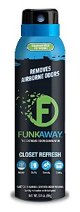 FunkAway Extreme Odor Eliminating Closet Refresher AeroSpray, 6 oz., Odor Eliminating Spray Removes Musty, Stuffy, Sweaty and Stinky Airborne Odors
- Refrescante para Armários FunkAway Extreme Elimina Odor, Aerossol
