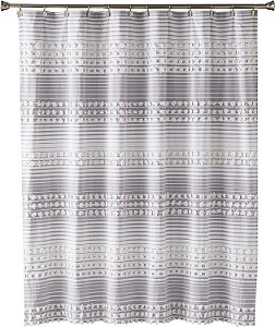 SKL Home by Saturday Knight Ltd. Cortina de Banho de Tecido Listrado Puff, Cinza/Branco