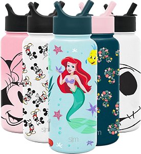 Garrafa de água Simple Modern da Disney com tampa de canudo, isolada em aço inoxidável, termos de metal | Presentes para mulheres e homens, frasco reutilizável à prova de vazamentos | Coleção Summit | 32oz -