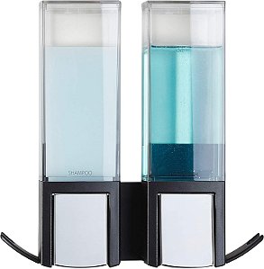 Dosador duplo inteligente para chuveiro Better Living Products 2, dosador de shampoo e sabonete, 2 x 17 fl. oz. Preto, 8.13 x 3.5 x 8.25