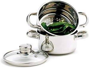 Norpro Conjunto de mini panela a vapor em aço inoxidável de 1 quarto, 3 peças