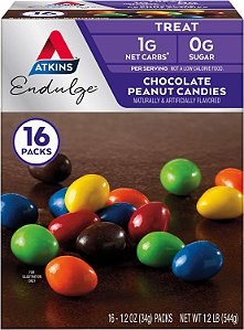Atkins Endulge Chocolate Peanut Candies, Sobremesa Favorita, 0G Açúcar, 16 Unidades
