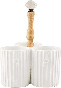 Porta Utensílios com Puxador de Cerâmica Mud Pie, Branco, 10 x 7 de diâmetro