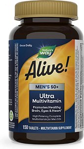 Nature's Way Alive! Multivitamínico Ultra Diário para Homens 50+, Fórmula de Alta Potência, Suporta um Cérebro, Olhos e Coração Saudáveis*, Livre de Glúten, 150 Comprimidos (Em