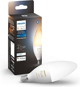 Philips Hue Smart Lâmpada LED em forma de Vela 40W B39 - Ambiente branco de luz quente a fria - 1 pacote - 450LM - E12 - Interna - Controle com o Aplicativo Hue - Funciona com Alexa
