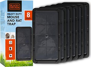 Ratoeira e Armadilhas internas BLACK+DECKER para Casa - Ratoeira Resistente para Ratos - Armadilha Adesiva para Cobras - 8 Armadilhas de Cola Pré-Esperadas para Roedores, Insetos