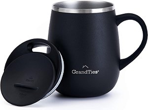 Caneca de Café Isolada GRANDTIES com Alça - Tampa Deslizante à Prova de Respingos para Termo Térmico em Formato de Copo de Vinho de 16 oz, com Parede Dupla Isolada a Vácu
