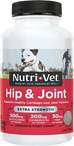 Suplementos mastigáveis para cães Nutri-Vet para quadril e articulações | Formulado com Glucosamina e Condroitina para Cães | 75 comprimidos.