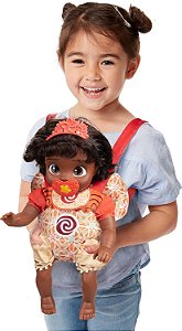 Boneca Bebê Deluxe da Princesa Moana da Disney com Tiara, Porta-bebê, Amigo de Pelúcia, Chupeta, Babador e Mamadeira [Exclusivo da Amazon]