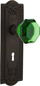 Placa de Fechadura Nostalgic Warehouse 721704 Meadows com Maçaneta de Porta com Furo de Chave Waldorf Emerald em Bronze Esfregado a Óleo, 2.375
