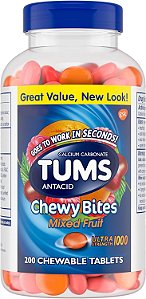 TUMS Chewy Bites Ultra Strength Comprimidos Mastigáveis Antiacídicos para Alívio da Azia e Má Digestão, Sabor Frutas Sortidas - 200 unidades - Prepare-se para o Grande Jogo