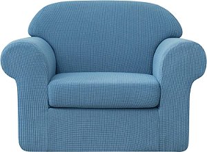 Capa para Sofá Pequeno Ouka, Capa de Alta Elasticidade com Capa de Almofada Separada (Azul Jeans)