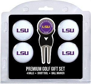 Bolas de golfe tamanho regulamentar da NCAA (4 unidades) e Ferramenta para reparo com marcador magnético removível de dois lados.