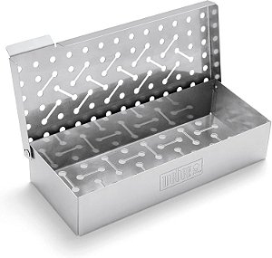 Caixa de Defumação de Aço Inoxidável Universal Weber, 9,8 de comprimento x 4,5 de largura x 2 de altura.