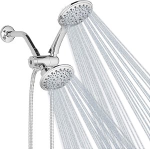 Kit Combo de chuveiro duplo com 5 configurações Homewerks HS30-C525CH, cabeça de chuveiro manual e fixa, fluxo de água de alta pressão luxuoso com infusão de ar, 2,5 GPM