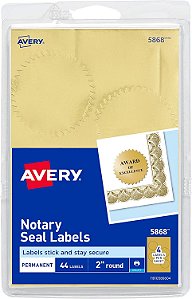 AVERY Selos Notariais para Impressão a Jato de Tinta ou Escrita, 2 polegadas de Diâmetro, Dourado, 792 Etiquetas (5868)
