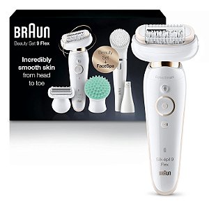 Depilador Braun Silk-épil 9 Flex 9-300 Beauty Set, Remoção de pelos faciais para mulheres, Aparelho de remoção de pelos, Barbeador e Aparador, Sem fio, Recarregável, Molhado